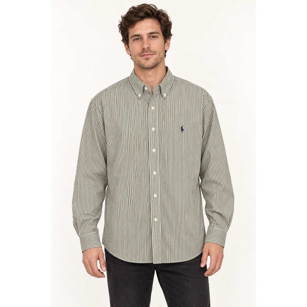Polo Ralph Lauren Mens XL Classic Fit Striped Button Down Shirt Olive Green